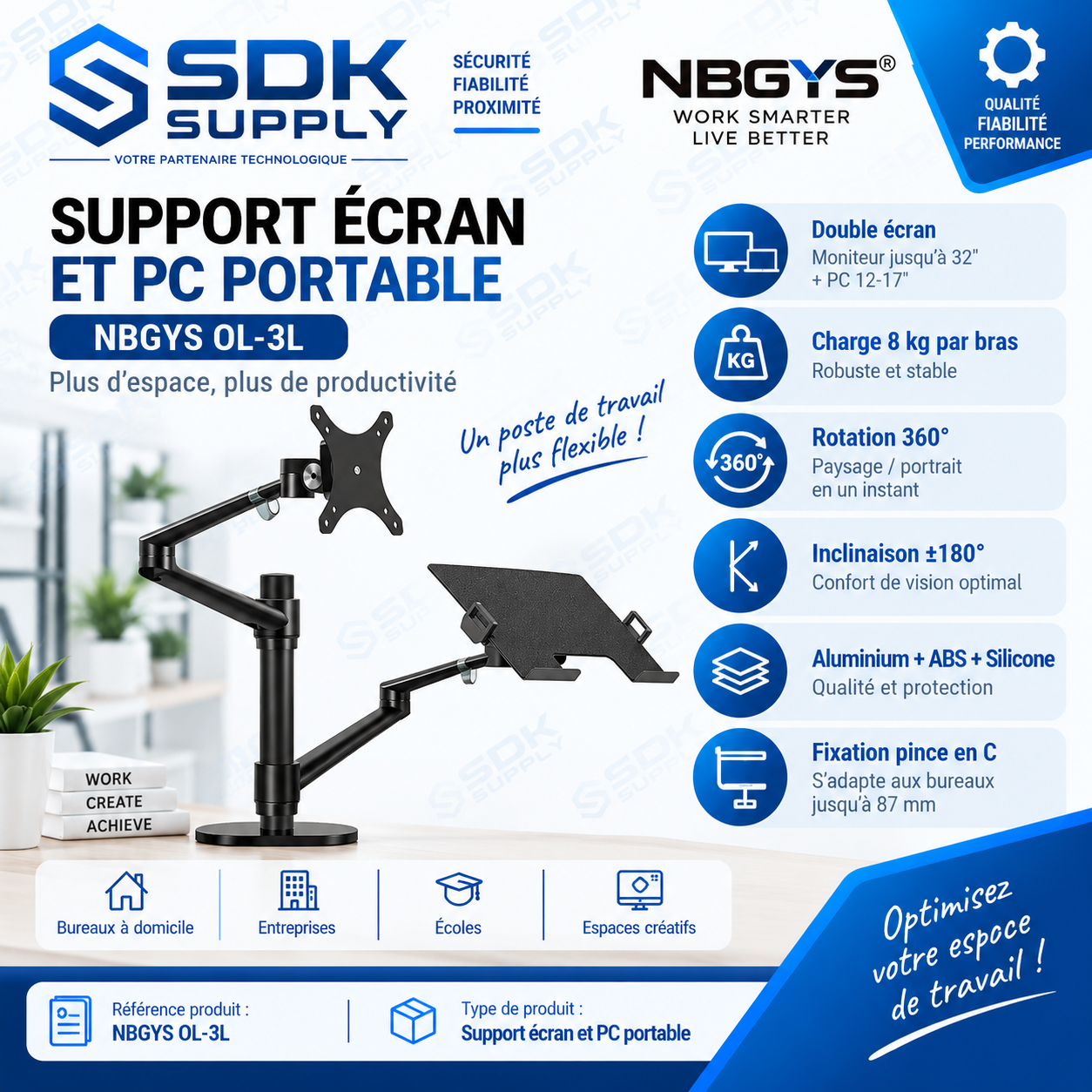 Support écran et PC portable