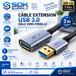 Câble USB femelle-mâle 3 m