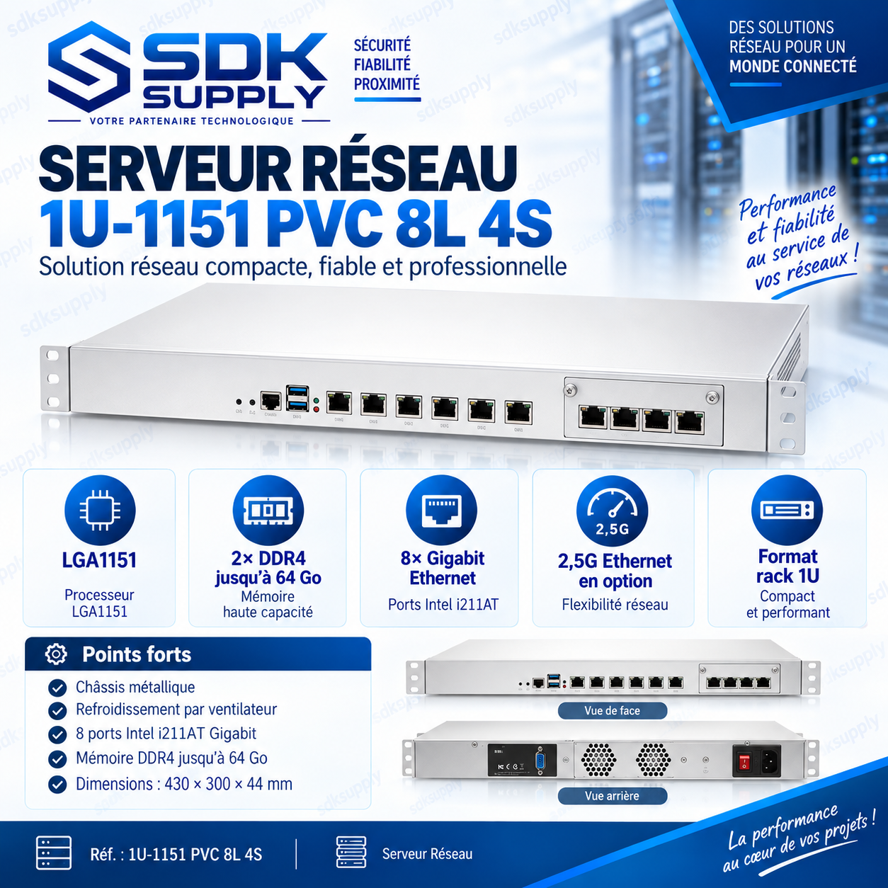 Serveur Réseau 1U I5/8G/8 Ports Gigabit