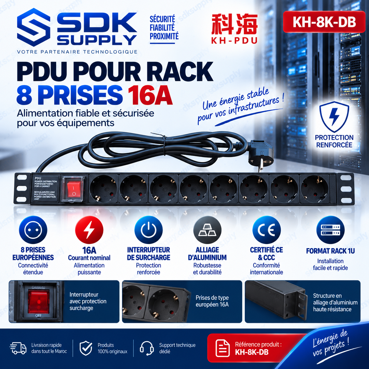 PDU pour rack 8 Prises 16A KH-8K-DB
