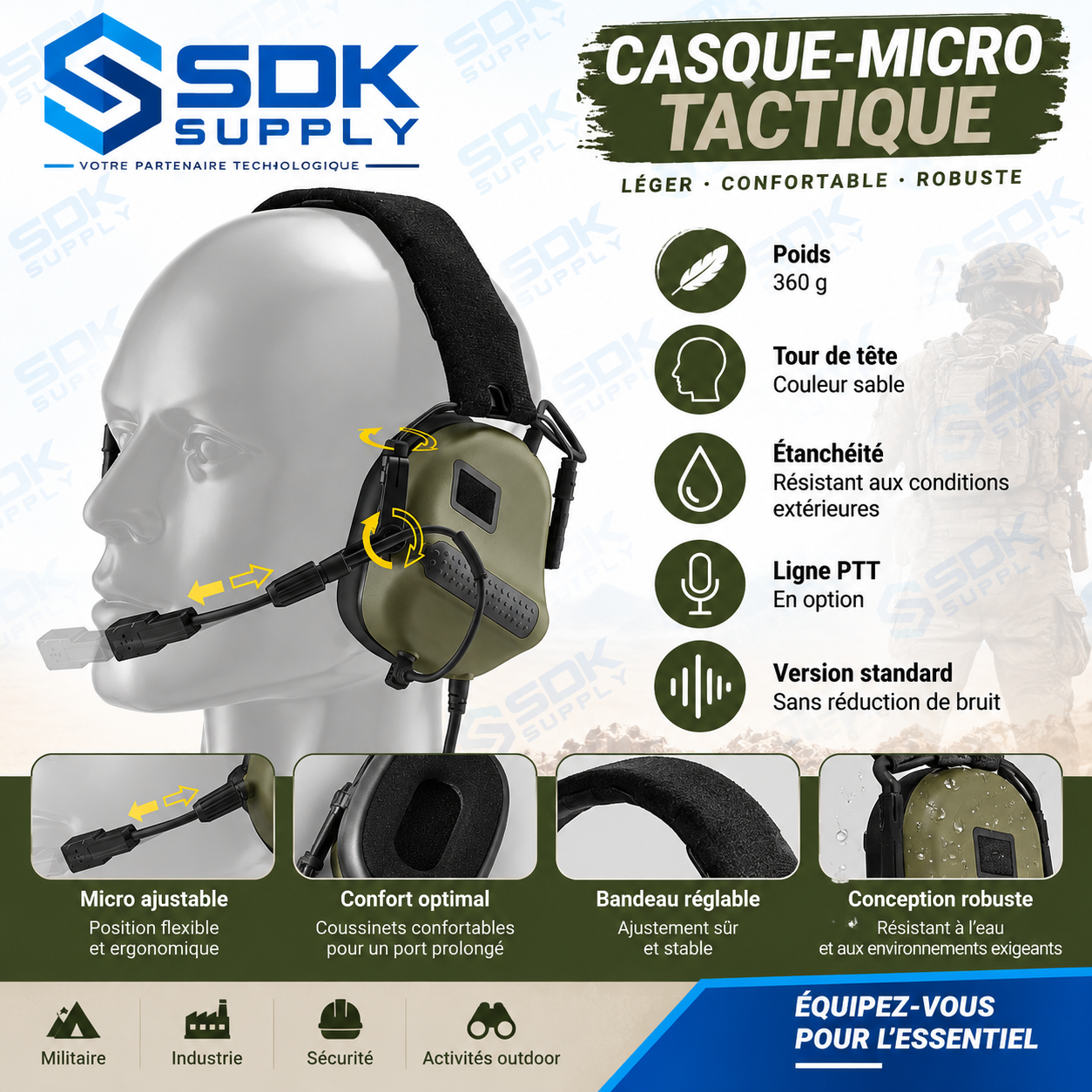 Casque micro Tactique 5ème Génération