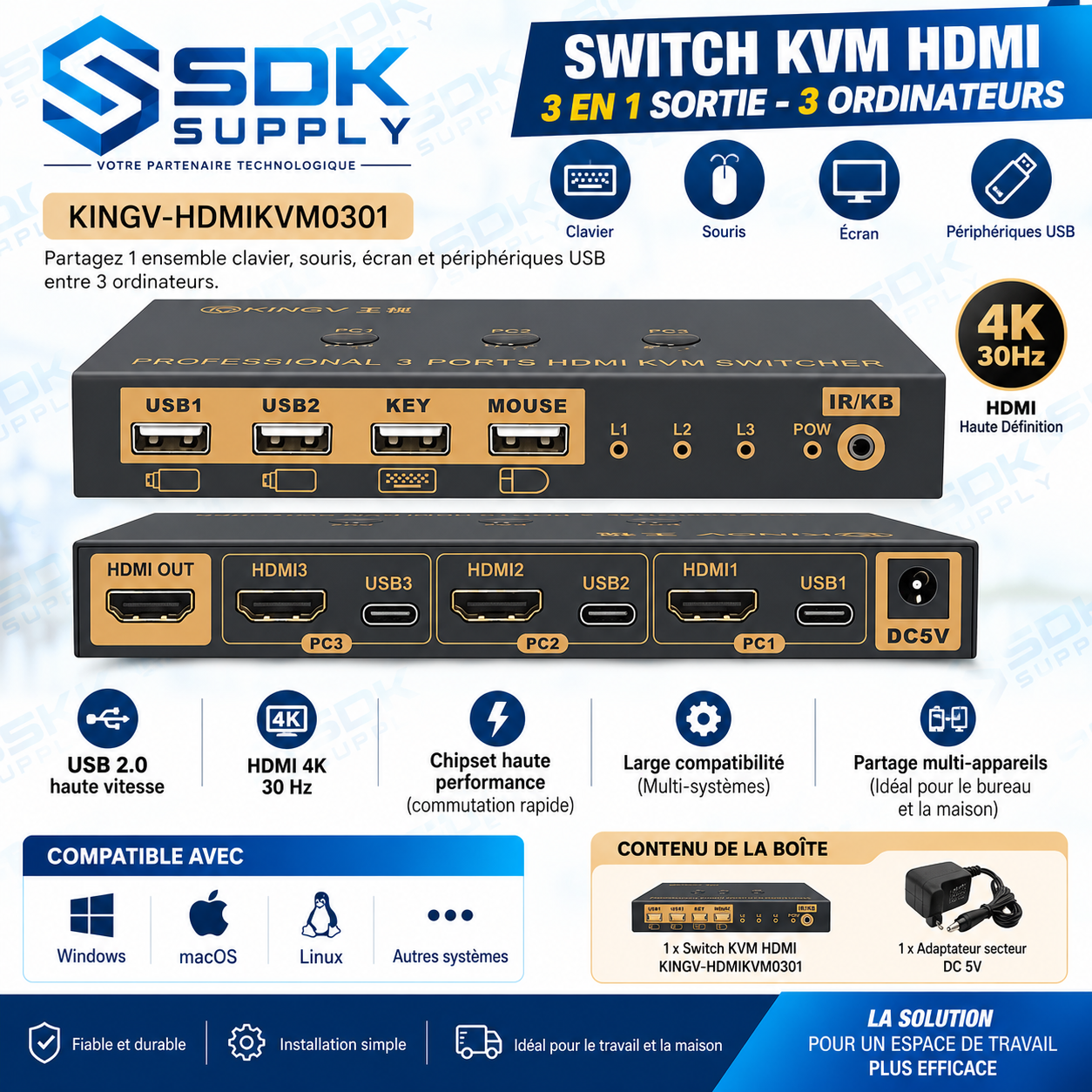 Switch KVM HDMI 3 ports