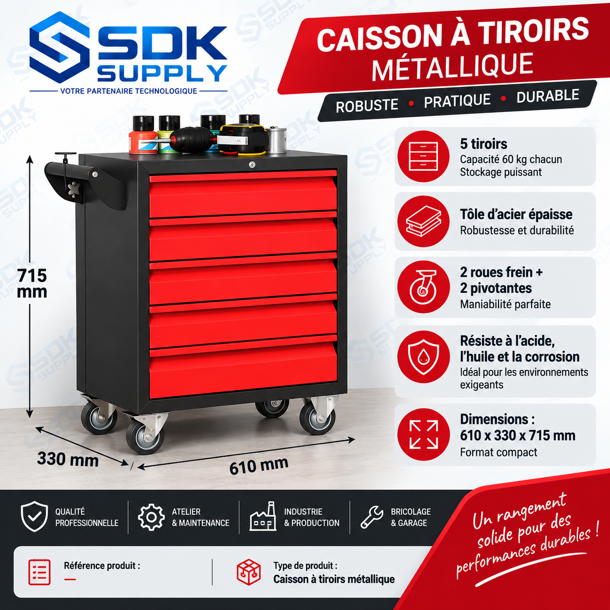 Caisson à tiroirs métallique professionnel