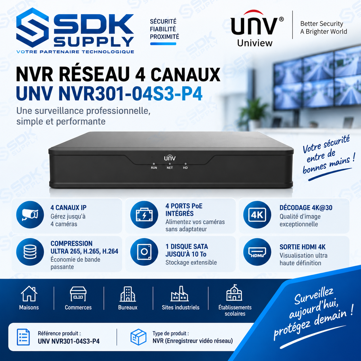 NVR réseau 4 canaux UNV