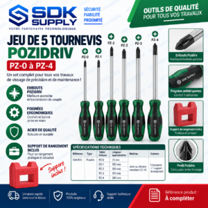 Jeu de 5 tournevis Pozidriv PZ-0 à PZ-4